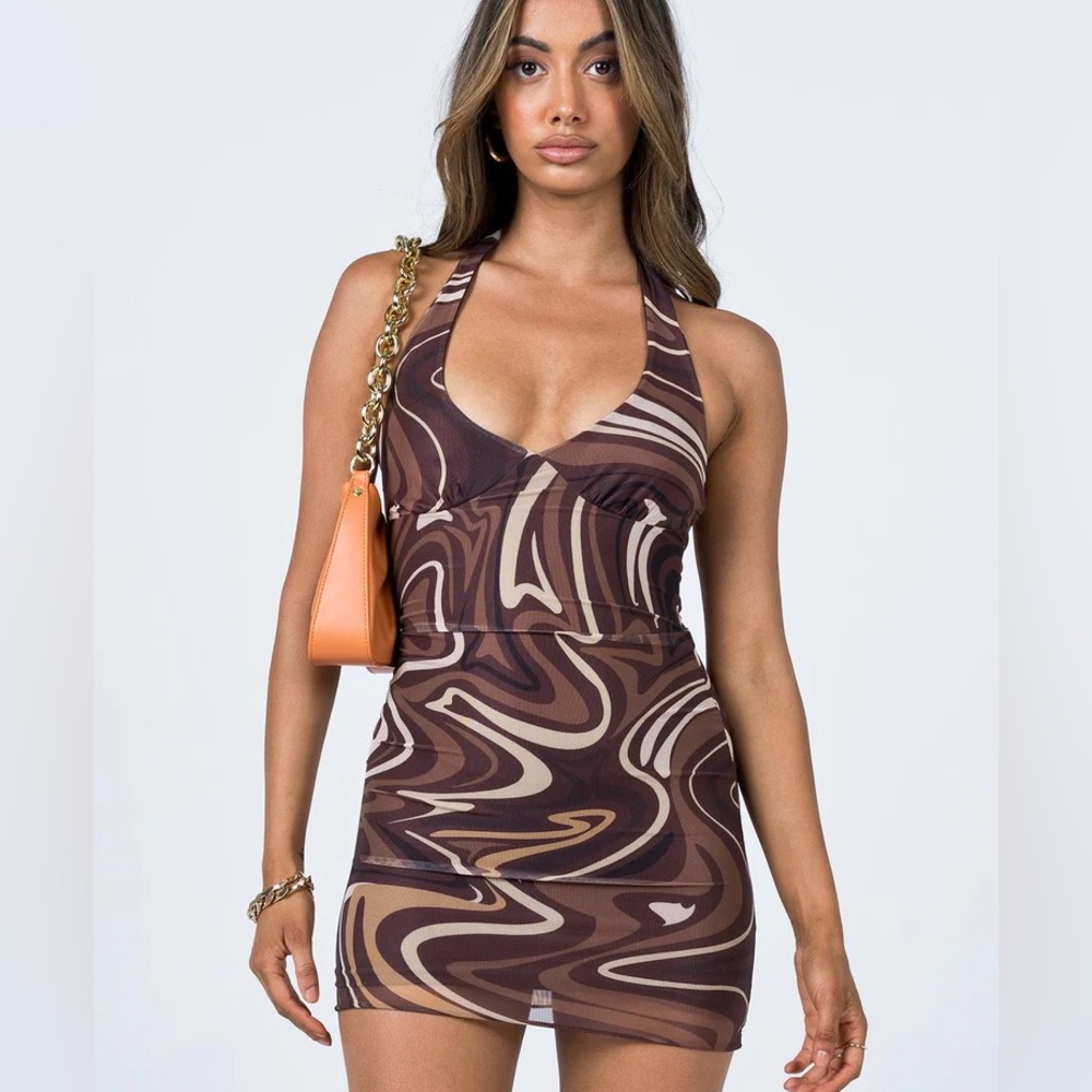 Princess Polly Chrissy Mini Dress Brown Swirl